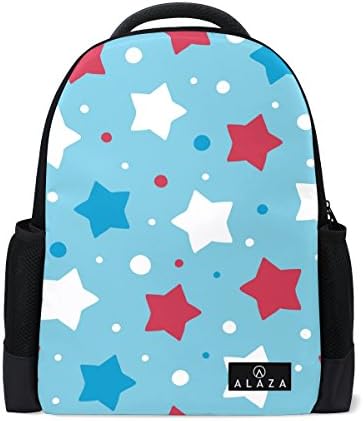 Blue Red Stars Print Laptop Backpack High School Bookbag Casual Travel Daypack