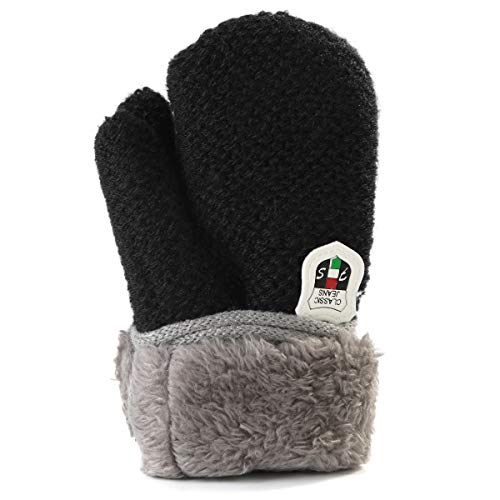 Winter Warm Baby Gloves Mittens - Infant Toddler Kids Knit Plush Lined Gloves Mittens with String for Baby Girls Boys 6 Months - 5 Years (Black) - Thumbnail 4