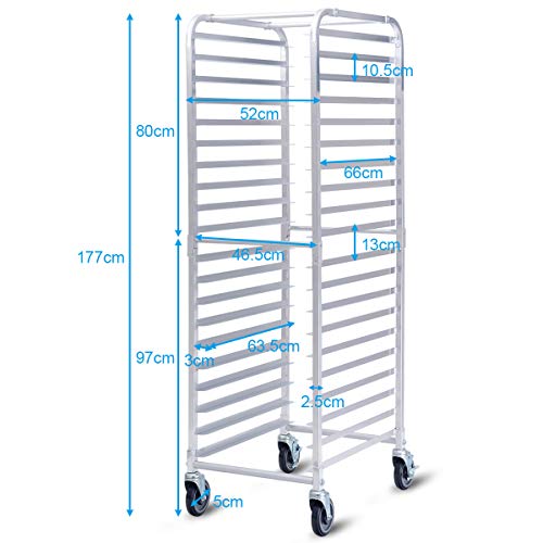 Giantex 20-Tier Kitchen Bun Pan Sheet Rack Aluminum Bakery Rack Home Commercial Kitchen Bakery Cooling Rack w/Wheels 2 Lockable & Open Shelf