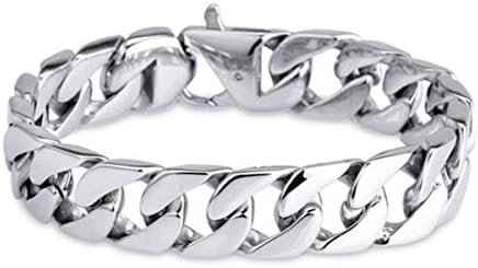 XINSTAR New Jewelry Heavy Chunky Cuban Link Chain Bracelet Stainless Steel Silver Color Brushed Matte Bracelet Men Accessory Gift (Silver(8.3''))