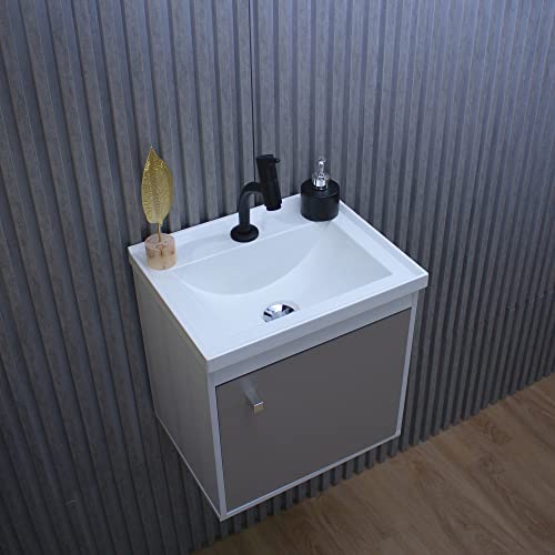 RIVERZZA Kit Gabinete Armario para Banheiro 100% MDF com Cuba - Veneto Branco 40cm (GIANDUIA)