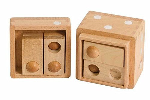 CHH 6134 1 Inch Wooden 3D Hole and Balls Dice Box Puzzle, Light Beige