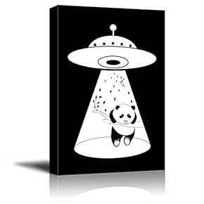 Canvas Wall Art - A Panda Resists UFO Abduction by Holding on to a Tree Branch - Giclee Print Gallery Wrap Black and White Children
