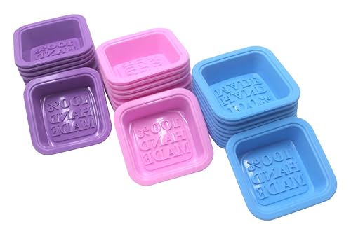 (30-Pack) DIY Handmade Soap Molds, Baking Molds, Cupcake Liners - 100% Handmade Square Silicone - - Microwave, Oven, Refrigerator, Freezer and Dishwasher Safe for Homemade Craft(Purple, Pink, Blue)