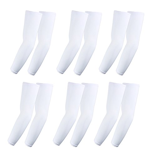 The Elixir Anti-Slip Arm Sleeves Cover Pad UV Protective Gear Outdoor Sports (Pack of 6 Pairs, White)