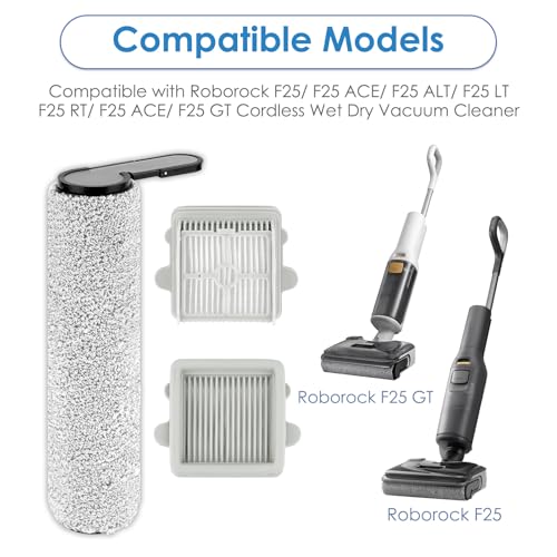 Set of 4 Replacement Brush Rollers F25 GT and HEPA Filter for Roborock F25 GT/F25/F25 LT/F25 RT/F25 ACE/ F25 ALT/ F25 ACE Combo/F25 Combo Vacuum Cleaner / 2 Brush Rollers and 2 HEPA Filters
