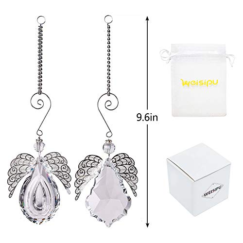 Clear Angel Crystal Prism - Window Prism Rainbow Large Crystal Suncatcher for Windows Outdoor Garden Christmas Hanging Decor Set of 2 (Angel Wings)