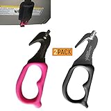StatGear SuperVizor XT Auto Escape Tool - Seatbelt Cutter and Glass Window Breaker - The Only Rescue Tool Which Attaches to the Sun Visor - Pack of 2 - Black & Pink