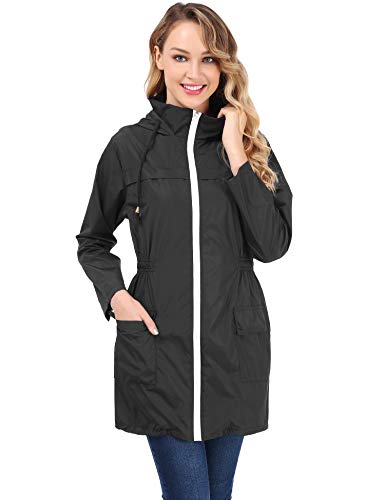 FISOUL Women's Lightweight Waterproof Raincoat Active Outdoor Hooded Rain Jacket Windbreaker ï¼ˆBlack, Small