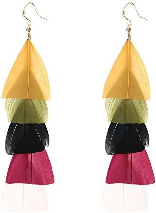 Badu Women Feather Earrings Long Tassel Bohemian Jewelry White Gold Wedding Accessories