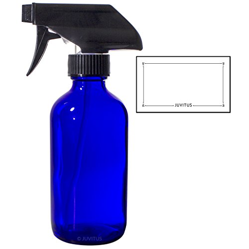 8 Oz Cobalt Blue Boston Round Thick Glass Spray Bottle Label