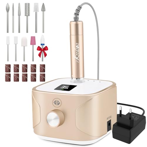 Kredioo Professional Nail Drill 35000RPM, Nail Cutter, Electric Nail File, Manicure and Pedicure, Electric Drill for Removing Gel/Nail Polish, Gold