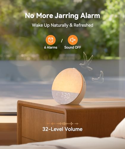 Dreamegg Sunrise 1 Pro - Sunrise Alarm Clock, White Noise Machine with 29 Sounds, Wake Up Light Alarm Clock with 6 Tones, 10 Night Light Colours, Favourites Mode, for Adults’ Sleep Routine