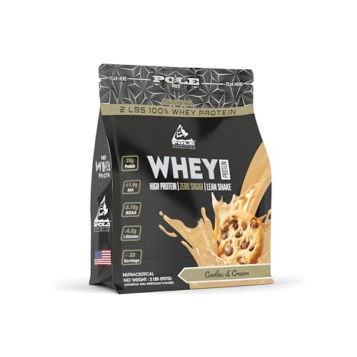 Pole Nutrition Whey Protein | Lean Muscle Shake | High Protein, Zero Sugar | (907g) | Supports Recovery & Muscle Growth (2 LBS, COOKIE & CREAM)