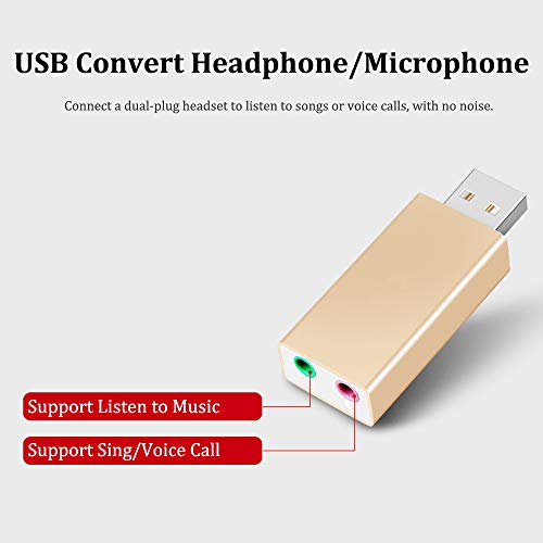 USB Audio Adapter, External USB Sound Card for PC/Mac/Laptop, Xmall USB Sound Card (Gold) - Thumbnail 2