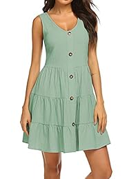 Halife vestido de verano sin mangas con botones y cuello en V plisado para mujer