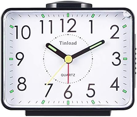 4" Silent Analog Alarm Clock Non Ticking, Gentle Wake, Beep Sounds, Increasing Volume, Battery Operated Snooze and Light Functions, Easy Set (Black)