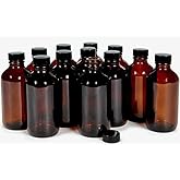 Vivaplex, 12, Amber, 4 oz Glass Bottles, with Lids