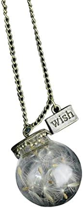 OVERMAL Womens Real Natural Flowers Glass Pendant Silver Necklace