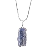 YANARA Raw Blue Sapphire Christmas Gifts For Men/Women Natural Neelam Stone Rough Crystal Gemstone Dainty Pendant Necklace, September Birthstone, Silver Plated Chain 18 inch