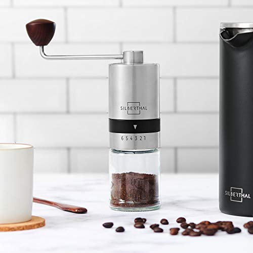 SILBERTHAL Kaffeemühle Manuell Kegelmahlwerk - Verstellbarer Mahlgrad - Handmühle aus Edelstahl und Glas - Ersatzglas – Bild 6