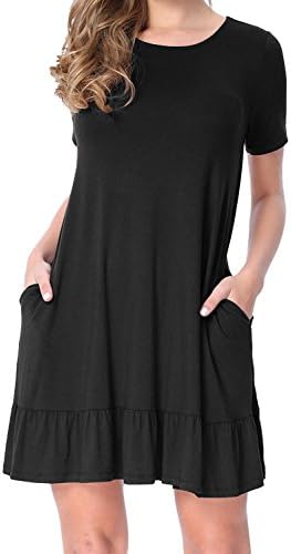 Ainuno Women Short Sleeve Black Loose Swing T Shirt Dress XL With Pocket