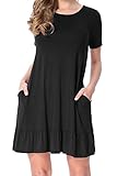 Beautife Womens Casual Tunic Dresses Summer Round Neck Short Mini Dress with Pockets