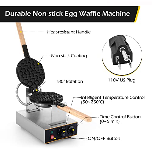 DynaLiving Bubble Waffle Maker 1400W Commercial Bubble Waffle Maker