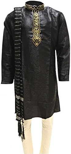 Krishna Sarees MKP3170 Black and Gold Men's Kurta Pyjama