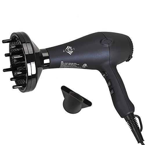 JINRI 1875W Lightweight DC Motor Low Noise Hair Dryer Negative Ionic With Cold Shot Button 2 Speeds 3 Heat Settings With Concentrator and Diffuser ,ETL Certified,Black