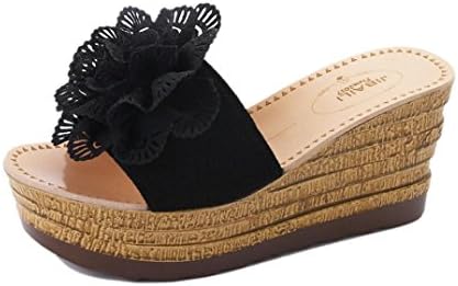 Women Summer Slippers Floral Chunky Super High Platform Wedge Waterproof Elegant Casual Fashion Sandals Shoes (39, Black 1)