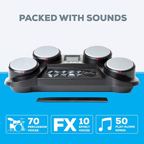 Alesis Compact Kit 4 | Portable 4-Pad Tabletop Electronic Drum Kit with Velocity-Sensitive Drum Pads, 70 Drum Sounds, Coaching Feature, Game Functions, Battery- or AC-Power and Drum Sticks Included Alesis Compact Kit 4 | Portable 4-Pad Tabletop Electronic Drum Kit with Velocity-Sensitive Drum Pads, 70 Drum Sounds, Coaching Feature, Game Functions, Battery- or AC-Power and Drum Sticks Included