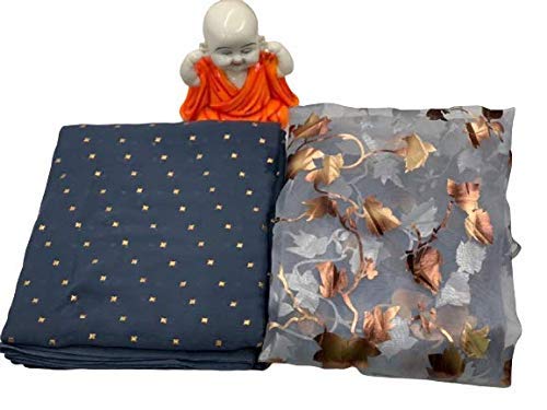 Vinit Enterprise NazminSaree with Silk Blouse Piece(Navy Blue)