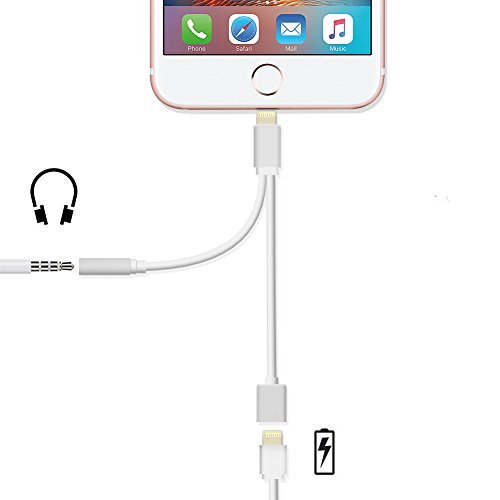 2 in 1 Lightning Adapter for iPhone 7, Charger and 3.5mm Earphone Jack Cable Adapter (No Music Control) for the iPhone 7 7 Plus 6S 6 iPod iPad