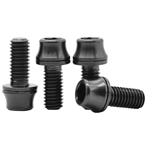 MCTi Mountain MTB Bike Water Bottle Cage Titanium Allen Hex Tapered Head Bolts Screw M5x12mm Washer Head 4 Packed (Black)
