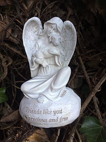 Osiris Trading UK Memorial Graveside Peaceful Angel Holding Dog Garden Ornament Plaque Sculpture Grave Friends Like You