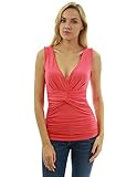PattyBoutik Women V Neck Crossover Twist Front Sleeveless Blouse (Coral Pink Medium)