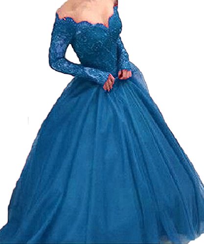 BessDress Off The Shoulder Formal Ball Gown Lace Illusion Long Sleeves Evening Party BD282 - Thumbnail 5