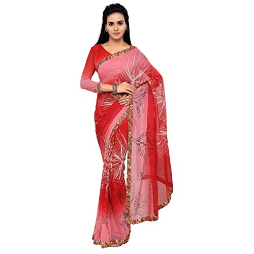 Aksaa Fashion Women's Indian Pink Printed Faux Georgette Casual Wear Saree, Sari