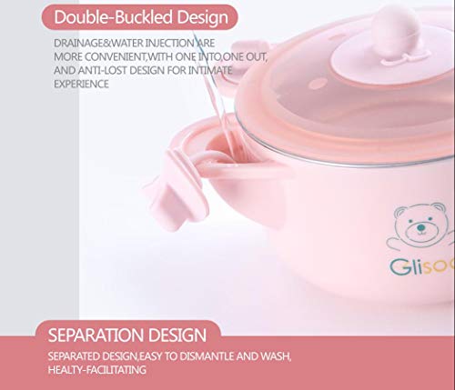 BPA Free Baby Feeding Set, Feeding Bowl with Lid, Salad Bowl, Milk Cup,Spoon and Fork for 6m+ Toddlers,316 Stainless Steel,Gift Set Tableware Set by Glisoo(Pink)