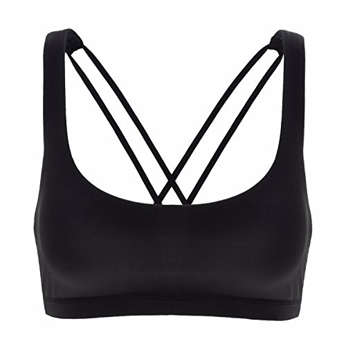 CRZ YOGA by La Isla Women's Light Support Cross Back Wirefree Yoga Sports Bra Black M