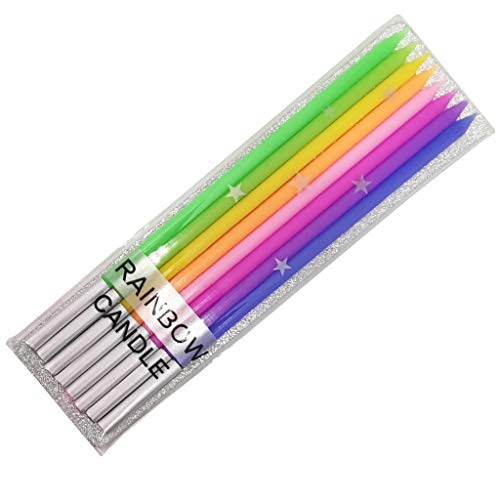 GKanMore 24 Count Long Thin Birthday Candles in Holders Rainbow Cake Candles for Party Wedding Birthday Cake Decoration
