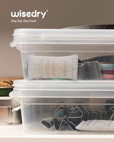 wisedry 50 Gram [10 Packs] Silica Gel Desiccant Sachets Microwave Fast Reactivate Desiccant Bags with Indicating Beads for Closet Gun Safes Bathroom Food Grade