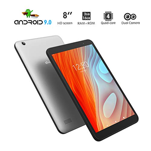 Tablet Android 9.0 8-Zoll WiFi - HAOQIN H8 Quad Core 2GB RAM 16GB Speicherraum HD IPS Display Bluetooth FM Google Zertifiziertes (Grau)