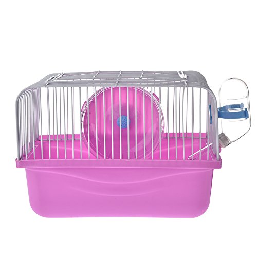 Hamsters Portable Cage Small Plastic Cage with Built-in Water Bottle Playing Wheel Outdoor Travelling Carrier for Small Animals Pink