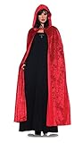 Women's Costume Cape - Full Length Velvet Hooded Cloak, Red, One Size