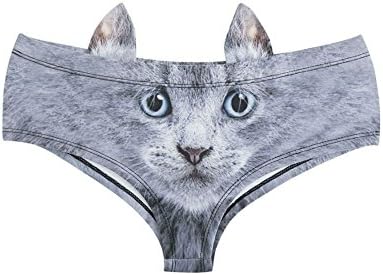 ORKID Animal 3D Print Underwear Hipster Panties for Women Mid Waist Briefs with Ears Detail Size 8-10
