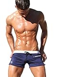 CAESER ARCHY Men's Swimming Trunks Boxer Brief Swimsuit,Navy Blue,US M/Asia XL(Waist:30