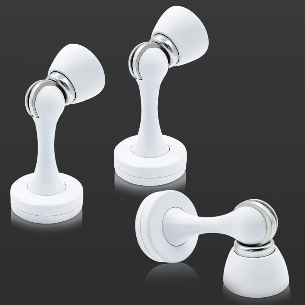 Door Stoppers, Magnetic Door Stop White, Heavy Duty Floor Wall Mount Magnetic Door Stopper for Bottom of Door Stainless Steel Magnet Catch Holder, Magnetic Doorstop with Screws, 3 Pack
