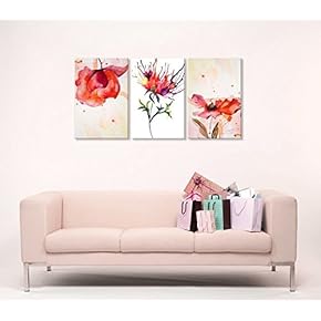 Set of 3 Peony in Red Watercolor King...